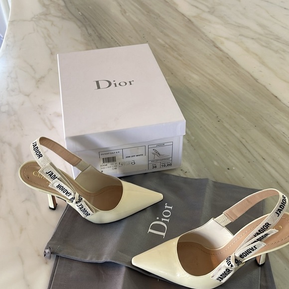 Dior Cream Heels with Logo Strap - Picture 1 of 6